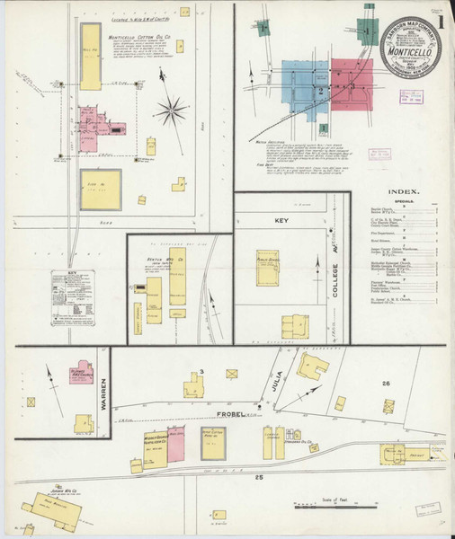 Monticello Georgia 1909 - Fire Insurance Index - Old Map Reprint