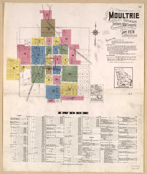 Moultrie Georgia 1920 - Fire Insurance Index - Old Map Reprint
