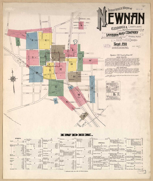 Newnan Georgia 1911 - Fire Insurance Index - Old Map Reprint
