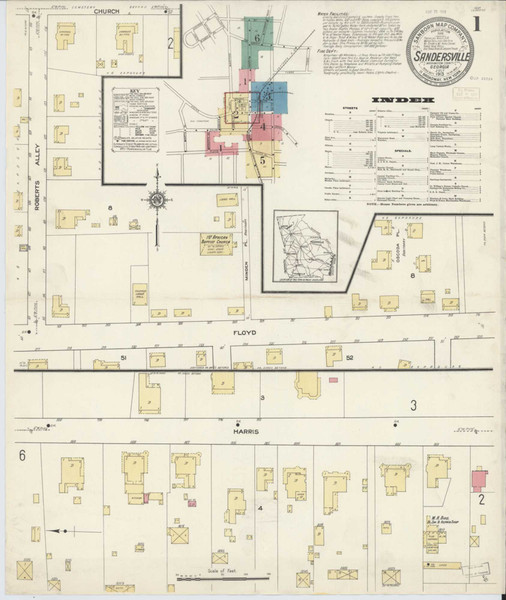 Sandersville Georgia 1913 - Fire Insurance Index - Old Map Reprint