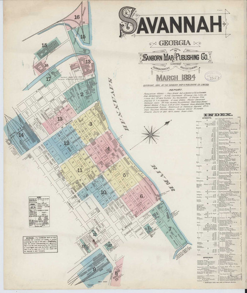 Savannah Georgia 1884 - Fire Insurance Index - Old Map Reprint