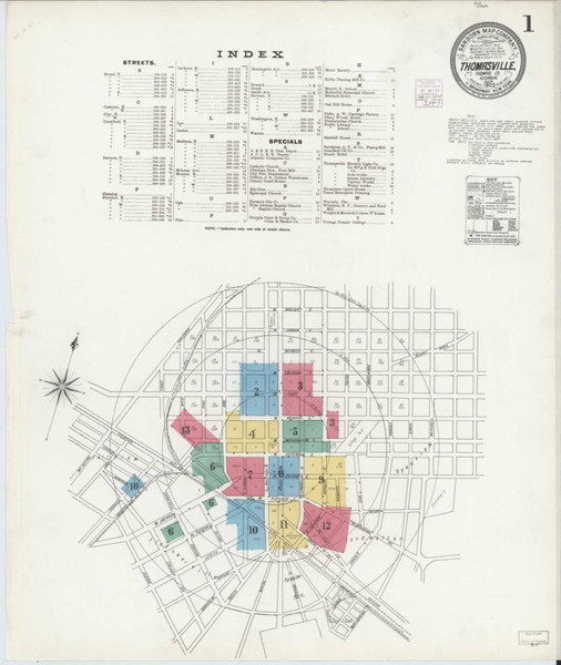 Thomasville Georgia 1905 - Fire Insurance Index - Old Map Reprint