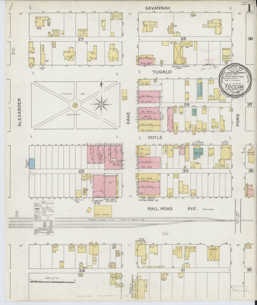 Toccoa Georgia 1893 - Fire Insurance Index - Old Map Reprint