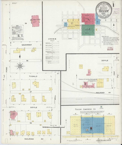 Toccoa Georgia 1908 - Fire Insurance Index - Old Map Reprint