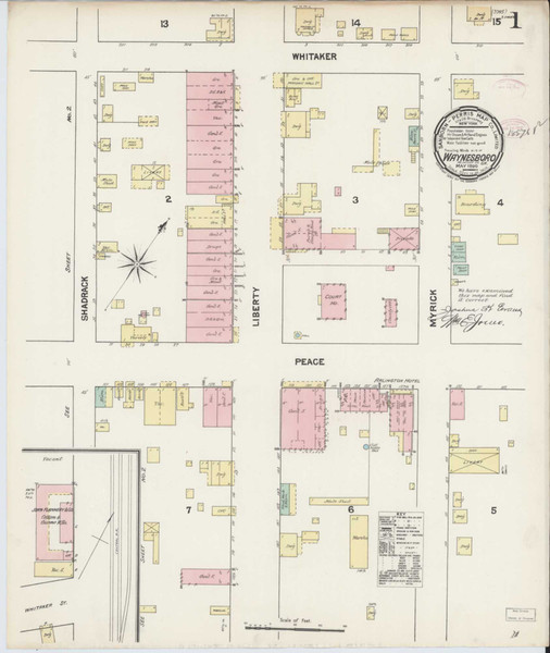 Waynesboro Georgia 1890 - Fire Insurance Index - Old Map Reprint