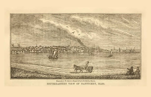 Nantucket Southeastern View, Massachusetts 1839 - John Warner Barber Landscape View - Note Card