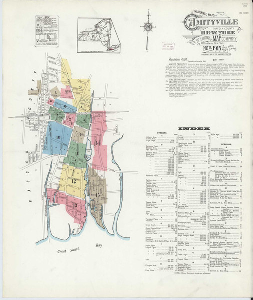 Amityville New York 1915 - Fire Insurance Index - Old Map Reprint
