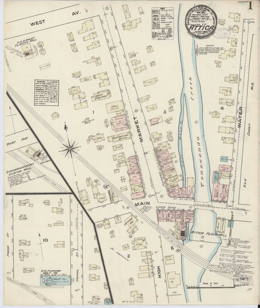Attica New York 1884 - Fire Insurance Index - Old Map Reprint