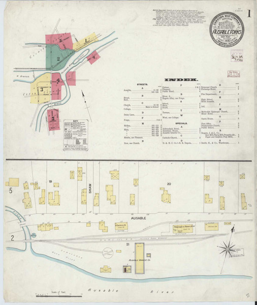 Au Sable Forks New York 1908 - Fire Insurance Index - Old Map Reprint