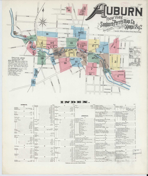Auburn New York 1892 - Fire Insurance Index - Old Map Reprint