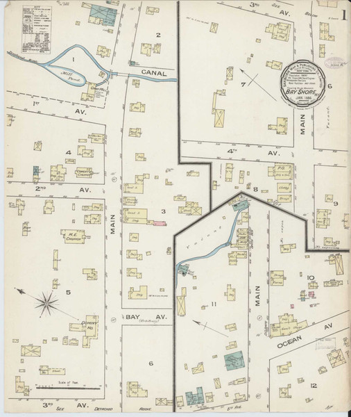 Bay Shore New York 1886 - Fire Insurance Index - Old Map Reprint