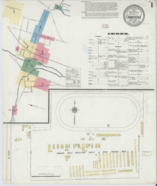 Cambridge New York 1910 - Fire Insurance Index - Old Map Reprint