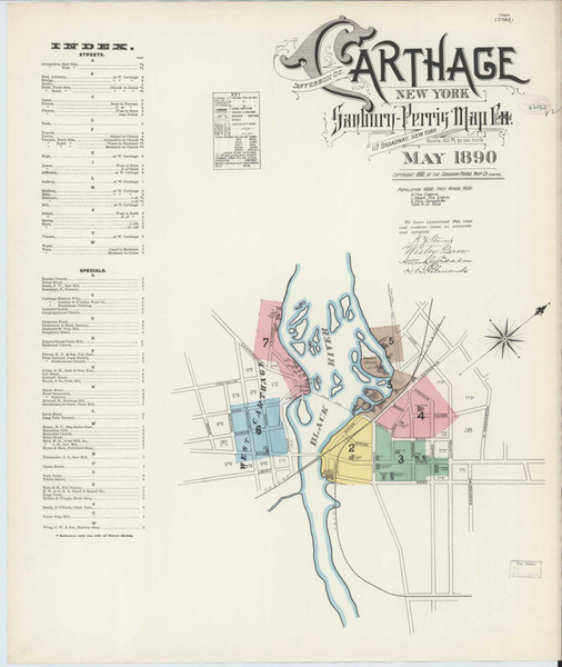 Carthage New York 1890 - Fire Insurance Index - Old Map Reprint