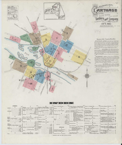 Carthage New York 1915 - Fire Insurance Index - Old Map Reprint