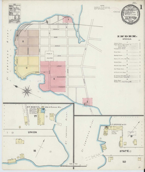 Clayton New York 1891 - Fire Insurance Index - Old Map Reprint