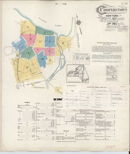 Cooperstown New York 1949 - Fire Insurance Index - Old Map Reprint