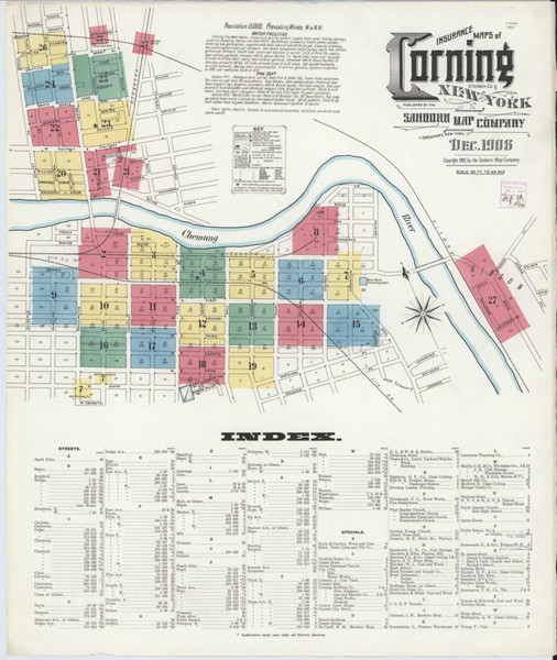 Corning New York 1908 - Fire Insurance Index - Old Map Reprint
