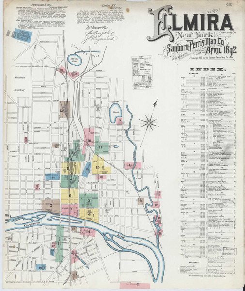 Elmira New York 1892 - Fire Insurance Index - Old Map Reprint