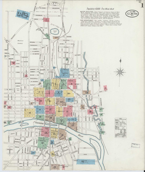 Elmira New York 1898 - Fire Insurance Index - Old Map Reprint
