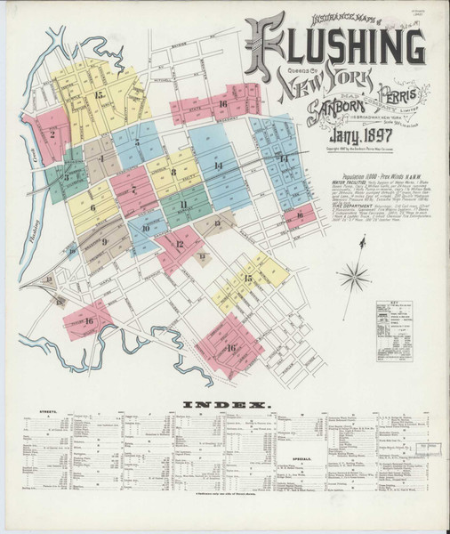 Flushing New York 1897 - Fire Insurance Index - Old Map Reprint
