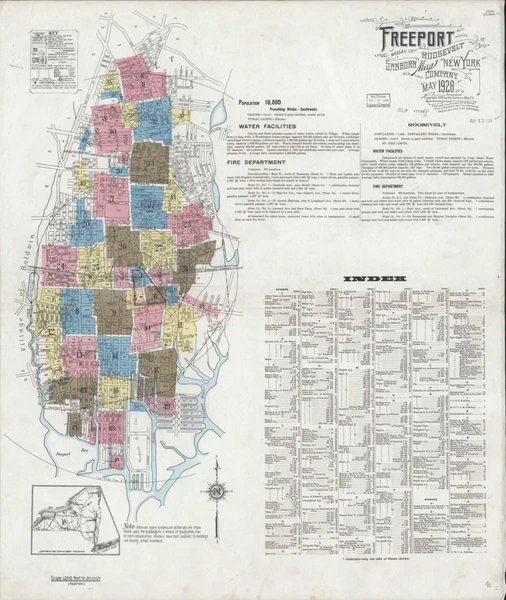 Freeport New York 1928 - Fire Insurance Index - Old Map Reprint