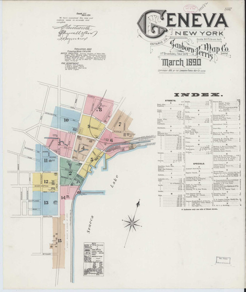 Geneva New York 1890 - Fire Insurance Index - Old Map Reprint