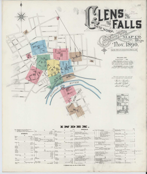 Glens Falls New York 1890 - Fire Insurance Index - Old Map Reprint