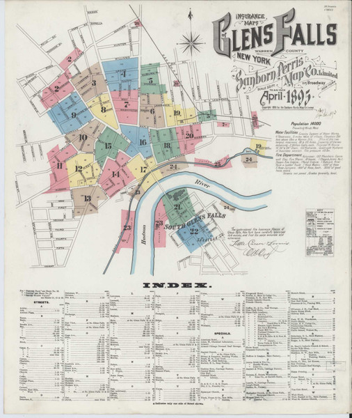 Glens Falls New York 1895 - Fire Insurance Index - Old Map Reprint