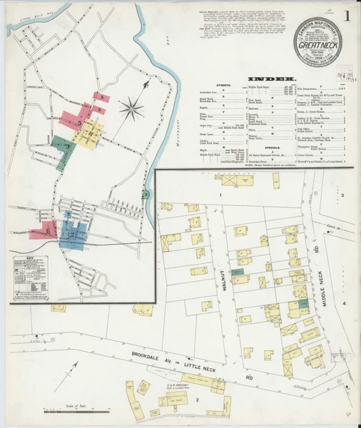 Great Neck New York 1909 - Fire Insurance Index - Old Map Reprint
