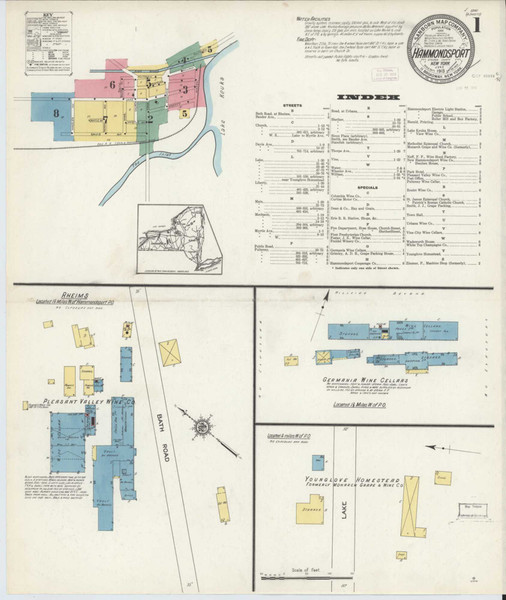 Hammondsport New York 1913 - Fire Insurance Index - Old Map Reprint