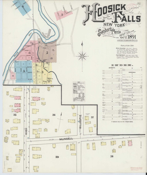 Hoosick Falls New York 1891 - Fire Insurance Index - Old Map Reprint