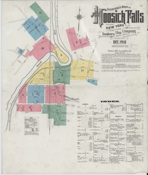 Hoosick Falls New York 1910 - Fire Insurance Index - Old Map Reprint