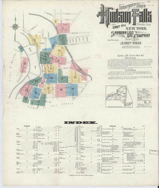 Hudson Falls New York 1913 - Fire Insurance Index - Old Map Reprint