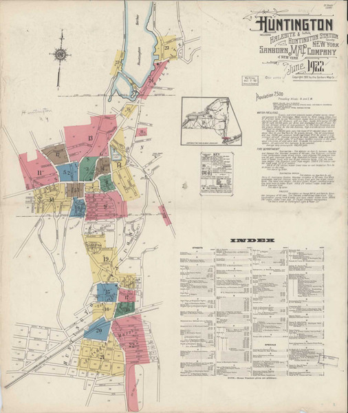 Huntington New York 1922 - Fire Insurance Index - Old Map Reprint