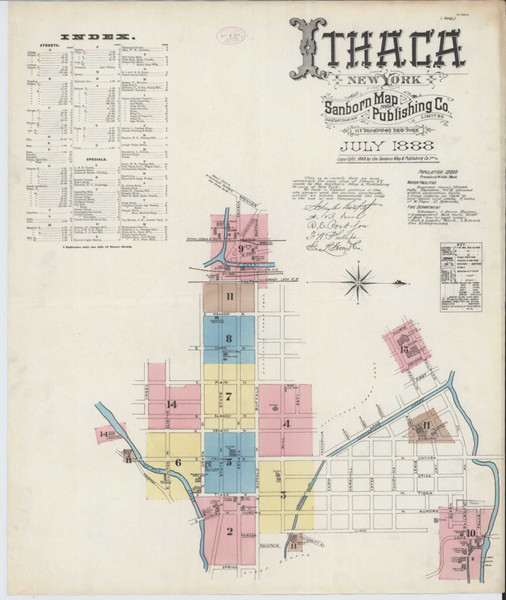 Ithaca New York 1888 - Fire Insurance Index - Old Map Reprint