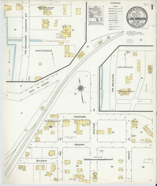 Lake Mahopac New York 1910 - Fire Insurance Index - Old Map Reprint