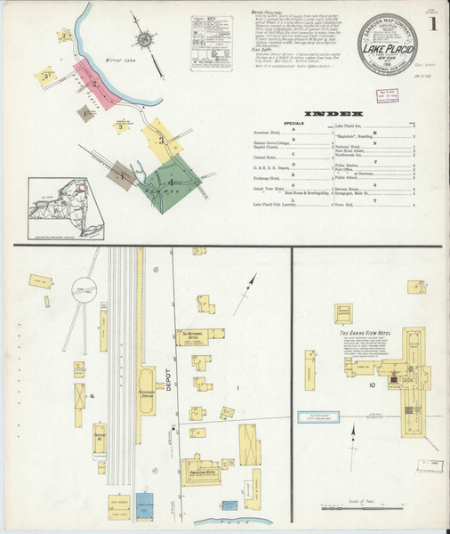 Lake Placid New York 1916 - Fire Insurance Index - Old Map Reprint