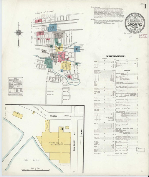 Lancaster New York 1911 - Fire Insurance Index - Old Map Reprint