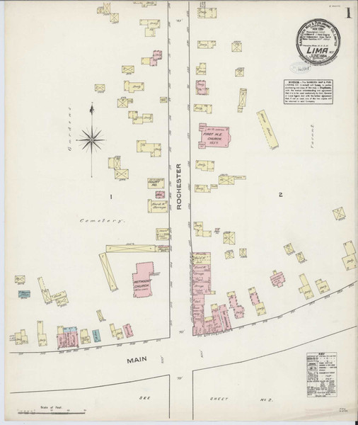 Lima New York 1884 - Fire Insurance Index - Old Map Reprint