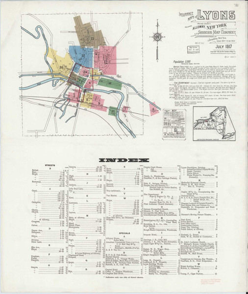 Lyons New York 1917 - Fire Insurance Index - Old Map Reprint