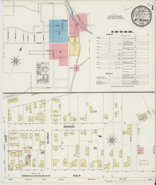 Mount Morris New York 1890 - Fire Insurance Index - Old Map Reprint
