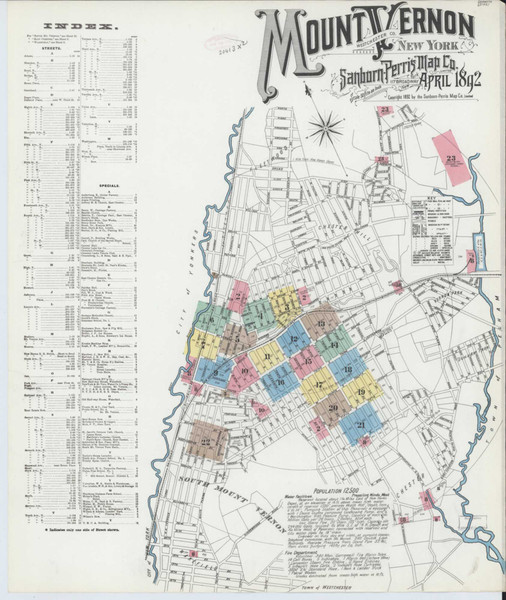 Mount Vernon New York 1892 - Fire Insurance Index - Old Map Reprint