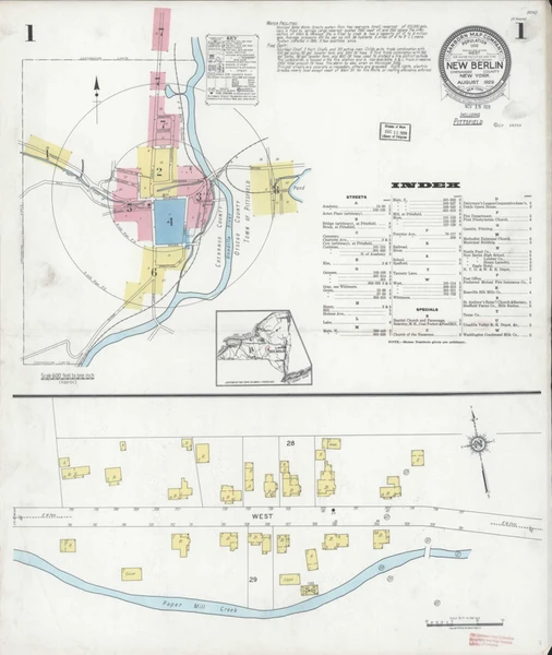 New Berlin New York 1929 - Fire Insurance Index - Old Map Reprint