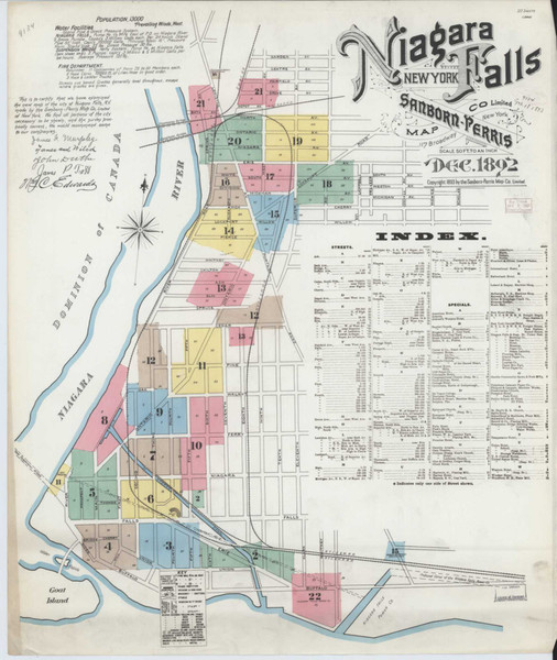 Niagara Falls New York 1892 - Fire Insurance Index - Old Map Reprint
