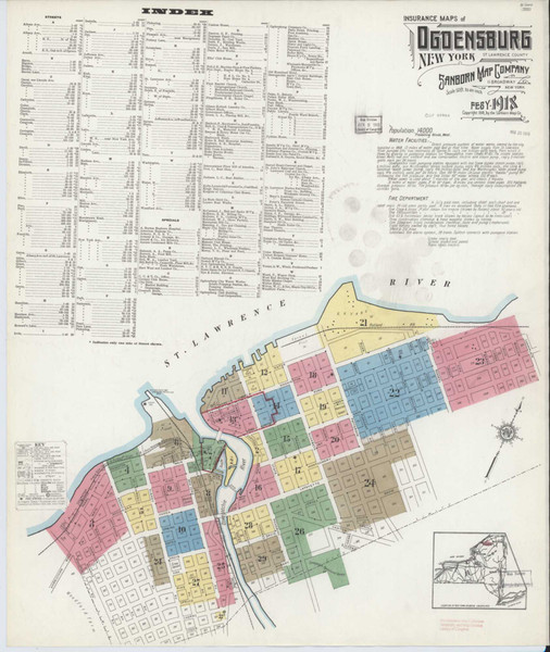 Ogdensburg New York 1918 - Fire Insurance Index - Old Map Reprint