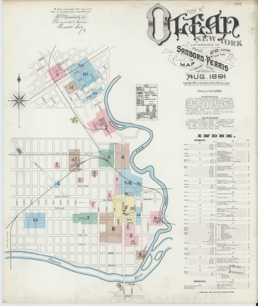 Olean New York 1891 - Fire Insurance Index - Old Map Reprint