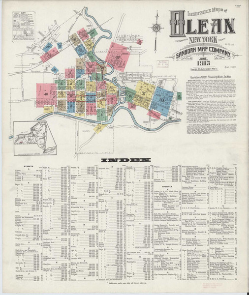 Olean New York 1915 - Fire Insurance Index - Old Map Reprint