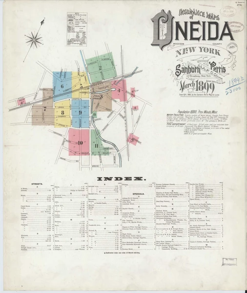 Oneida New York 1899 - Fire Insurance Index - Old Map Reprint