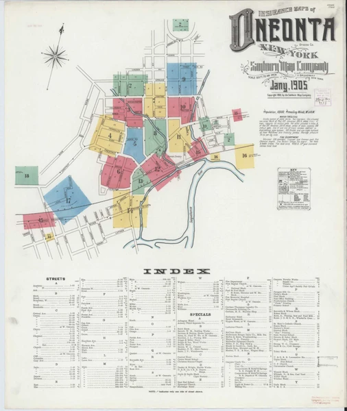 Oneonta New York 1905 - Fire Insurance Index - Old Map Reprint