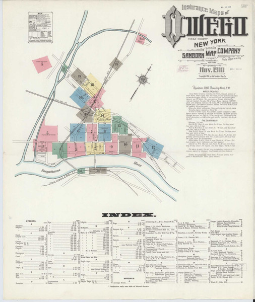 Owego New York 1910 - Fire Insurance Index - Old Map Reprint